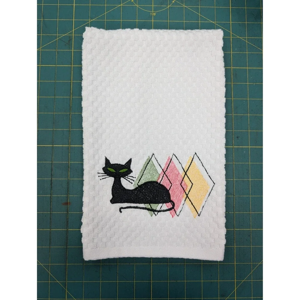 Retro Mid Century Modern Atomic Cat Kitchen Bath Towel Great Gift Idea!